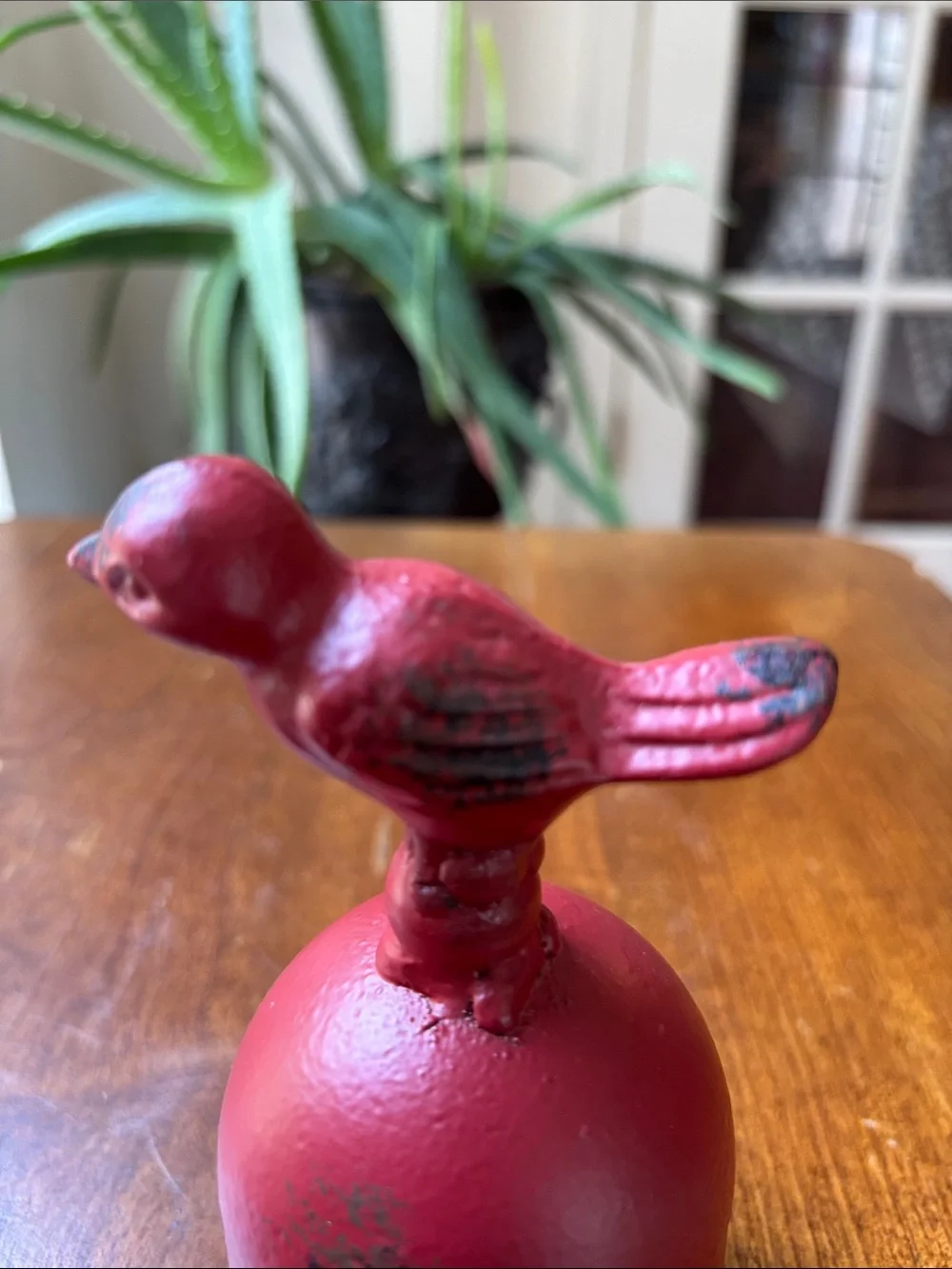 Cast Iron Bell Featuring A Red Bird/Cardinal On Top